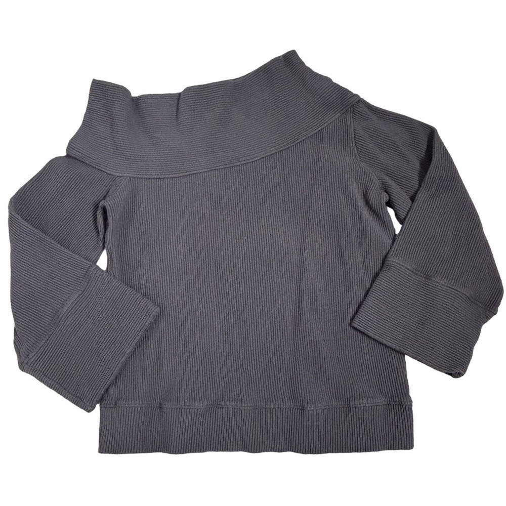 Off-Shoulder Ribbed Sweater Top - Gray - Picture 3 of 14